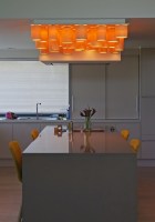 ceiling lamp in maple wood - 30 tubes with led above kitchen table